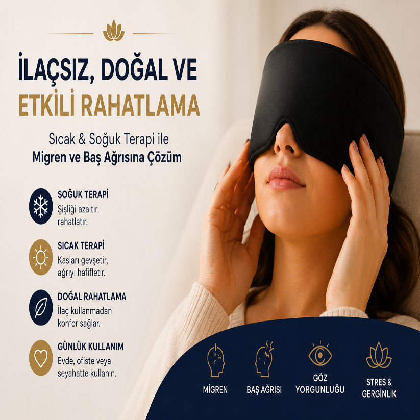 MİGREVİA™ Migren & Baş Ağrısı Rahatlatıcı Jel Maske | Sıcak & Soğuk Terapi | Anında Doğal Rahatlama
